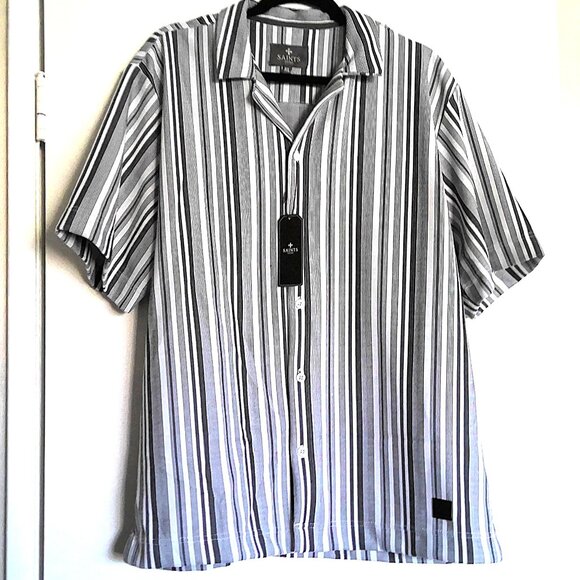 NEW Saints Studio Men's Short Sleeve Shirt Logo Black & White Stripe NWT $58  XL - Picture 1 of 8